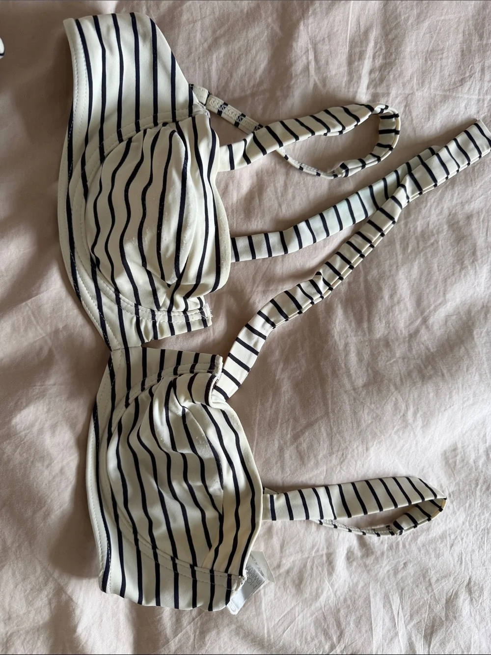 Striped White and Black Tie-Side Bikini